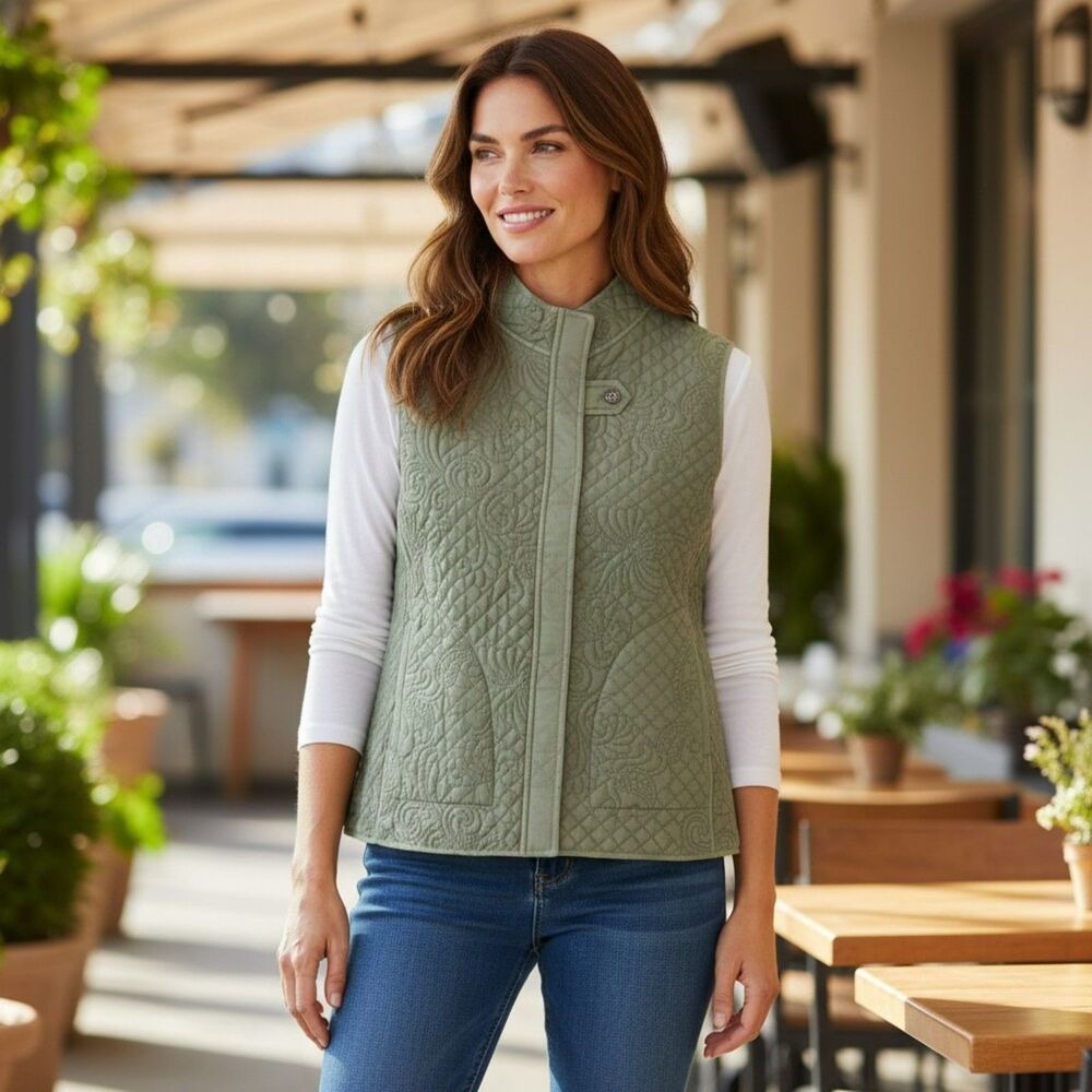 Kiko Vest Women’s Size L  Green 100% Silk Full zipper Brand New 2YK  # 147